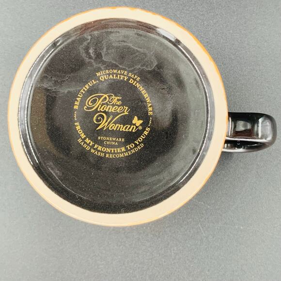 Pioneer Woman Soup Mug Black Gold Mercantile 1.5 cups 12 oz Ceramic Handle - Picture 4 of 7